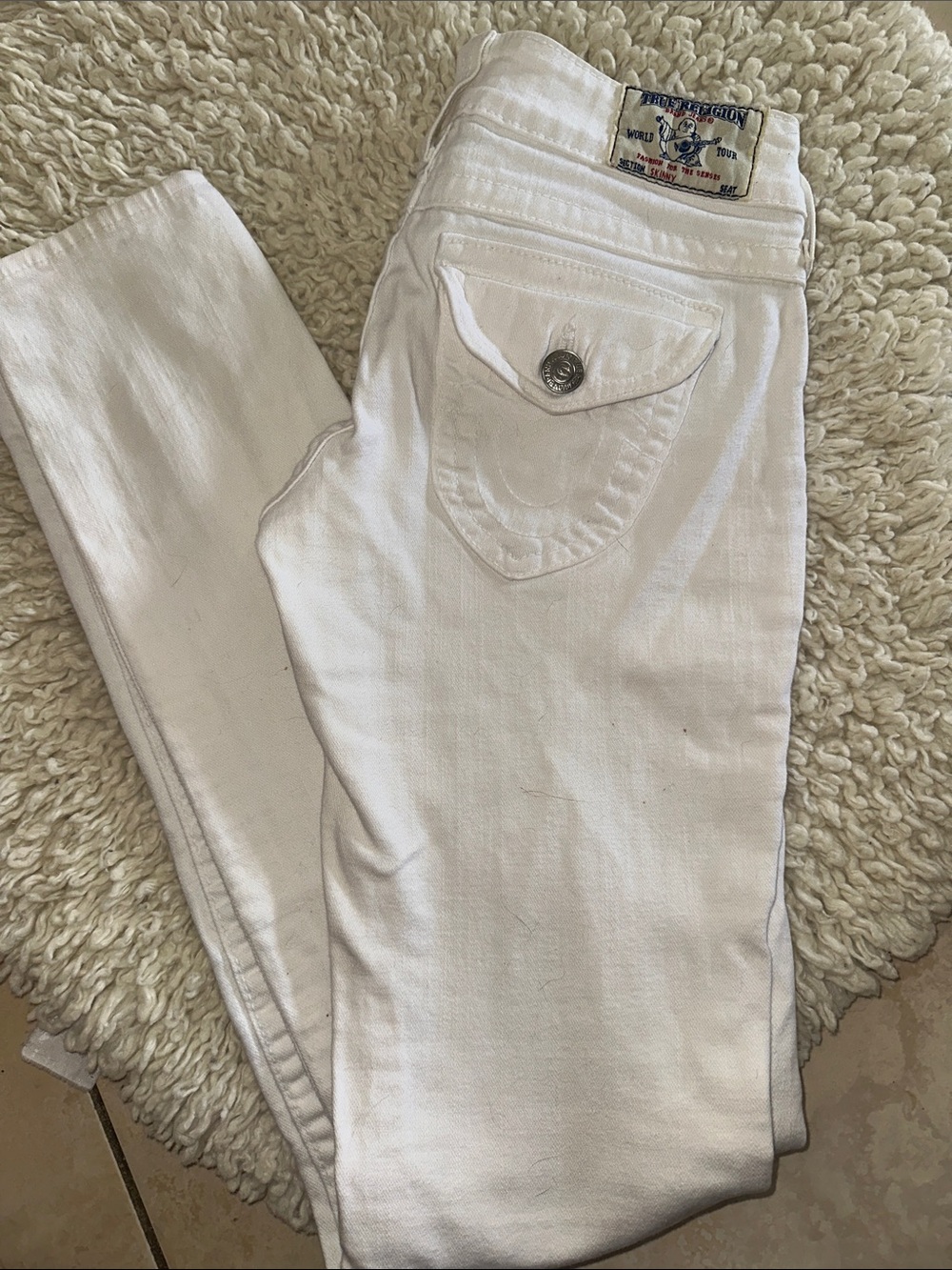 True Religion White Skinny Jeans with Signature Flap Pocket